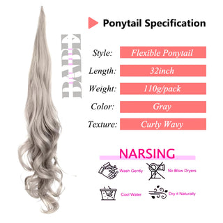 32 Inch  Natural Wavy Hairpiece Pony Tail image 1