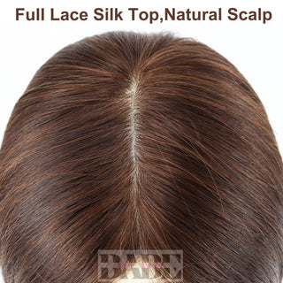 Aly Babe™ Silk Top Full Lace Wig – 14" Medium Brown Remy Human Hair, PU Fron image 3