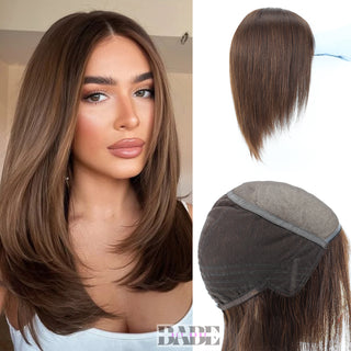 Aly Babe™ Silk Top Full Lace Wig – 14" Medium Brown Remy Human Hair, PU Fron image 0